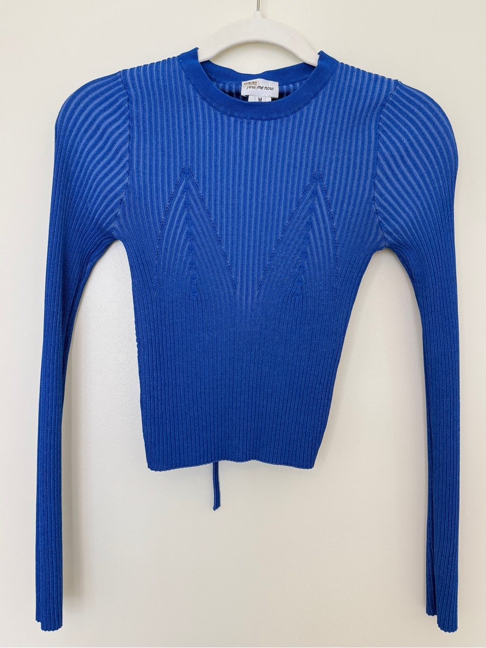 Find Me Now Vibrant Blue Knit Ribbed Open Back Tie Crop Top Size M